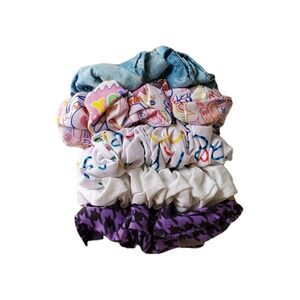 Set Of 5 Scrunchies Hair Ties Multicolored Handmade